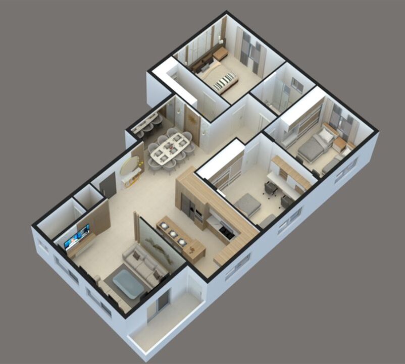 3D home rendering apartment residence