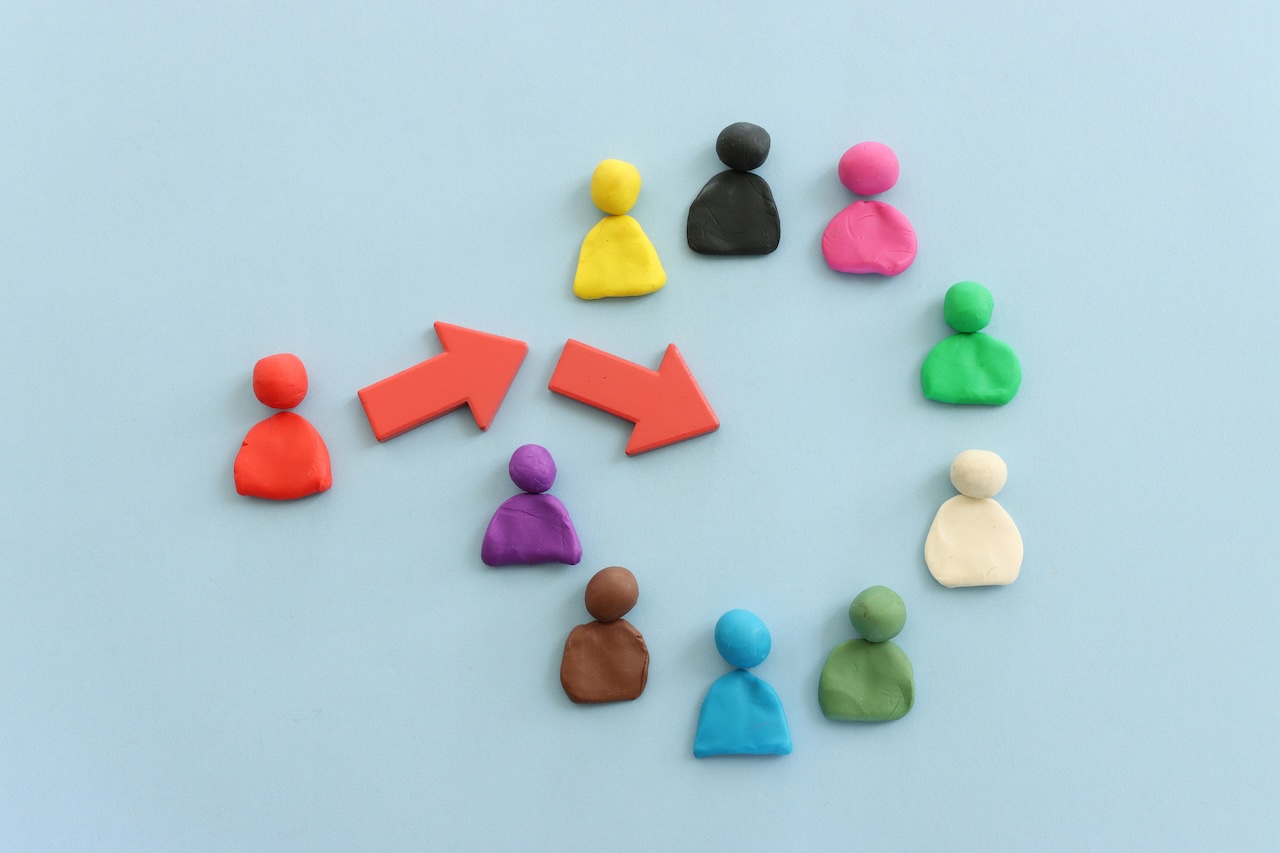 colorful playdo figures in a circle with one going in the middle